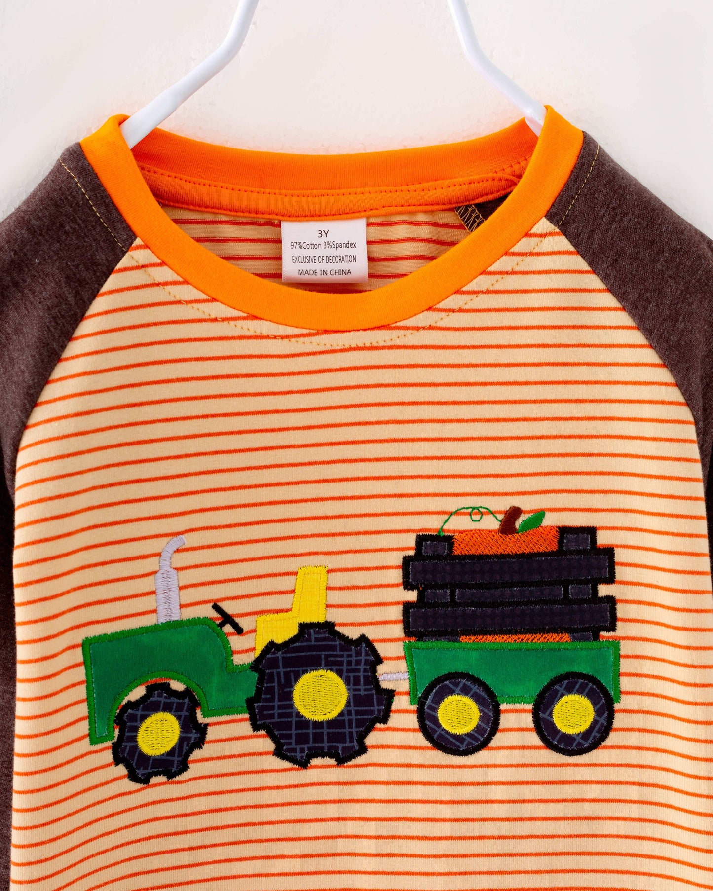 Orange Stripe Tractor Pumpkin Boy Top Clothing