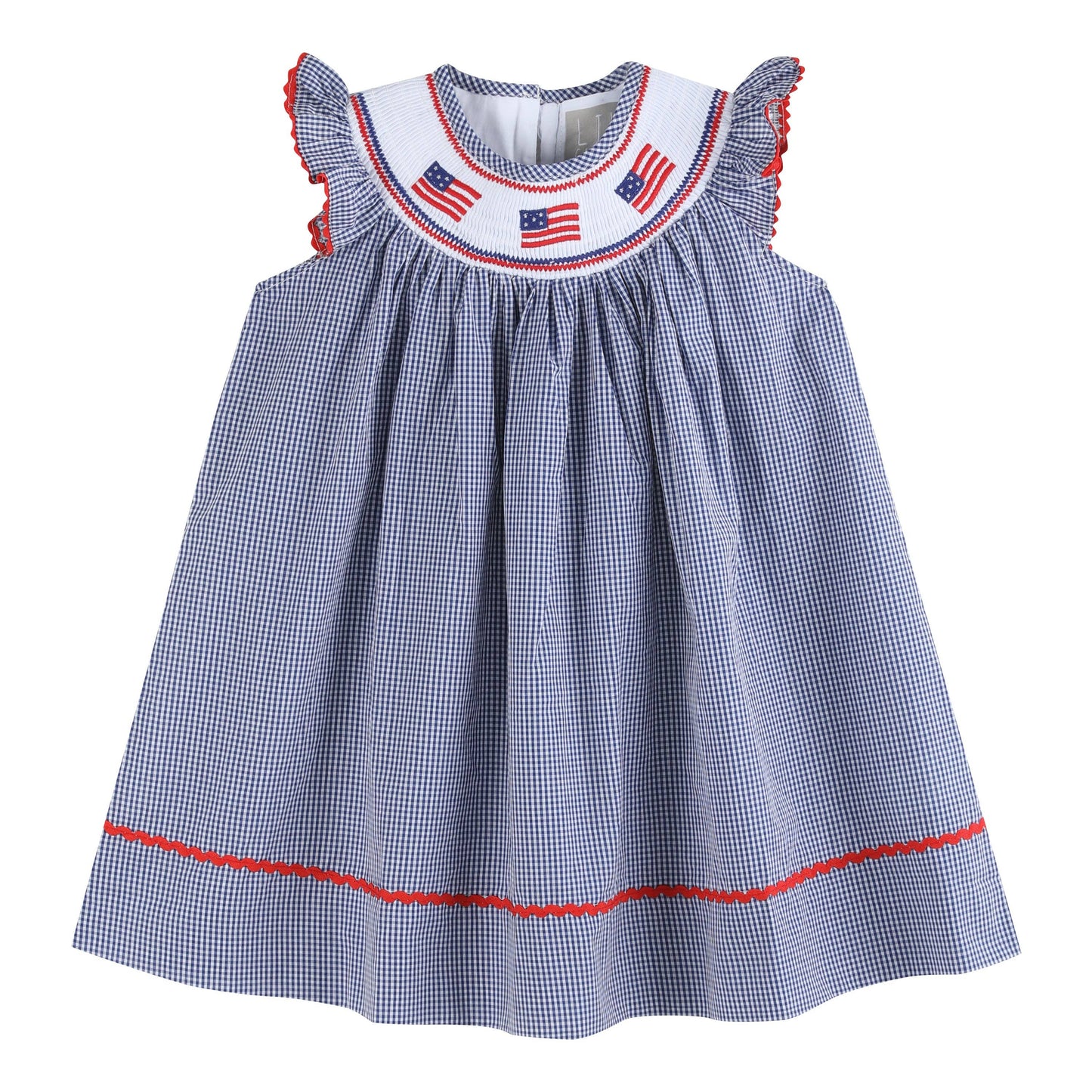 Lil Cactus Blue USA Flag Smocked Bishop Dress