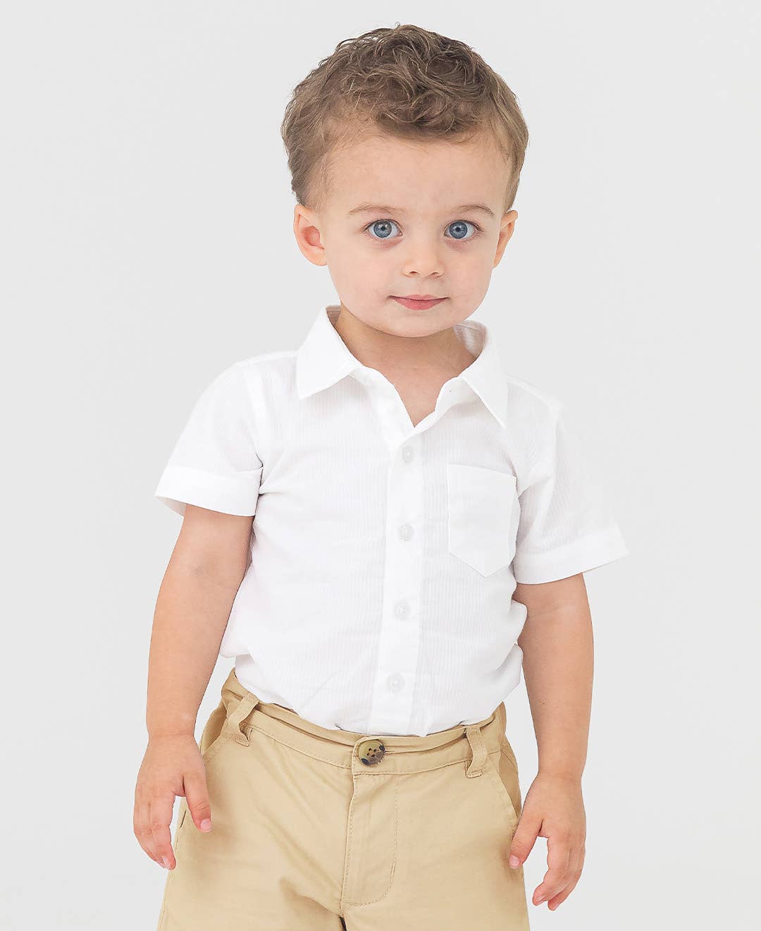 White Dobby Short Sleeve Button Down Shirt