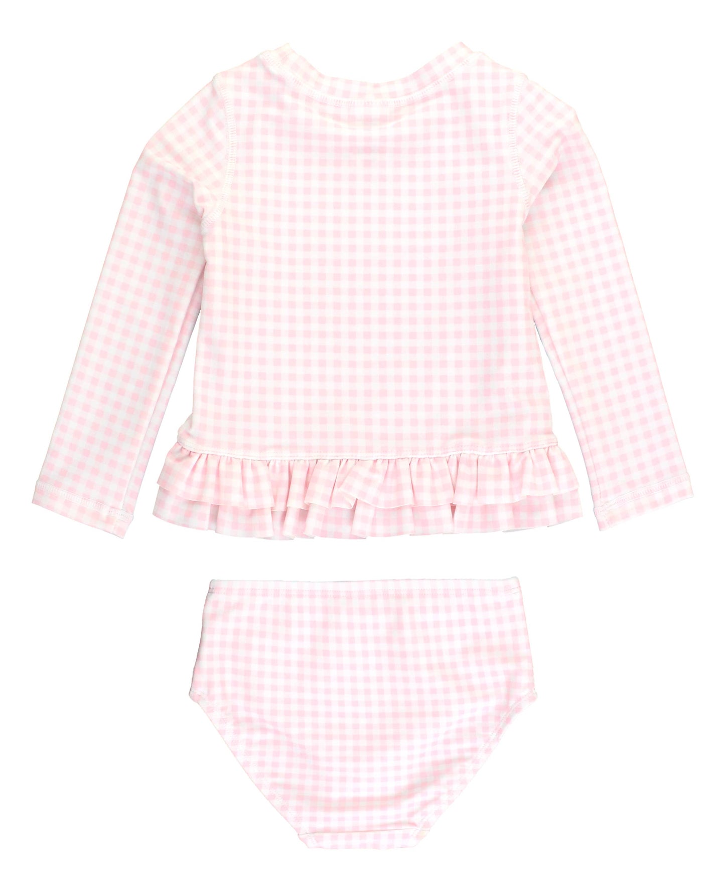 Pink Gingham Ruffle Hem Rash Guard 2-Piece