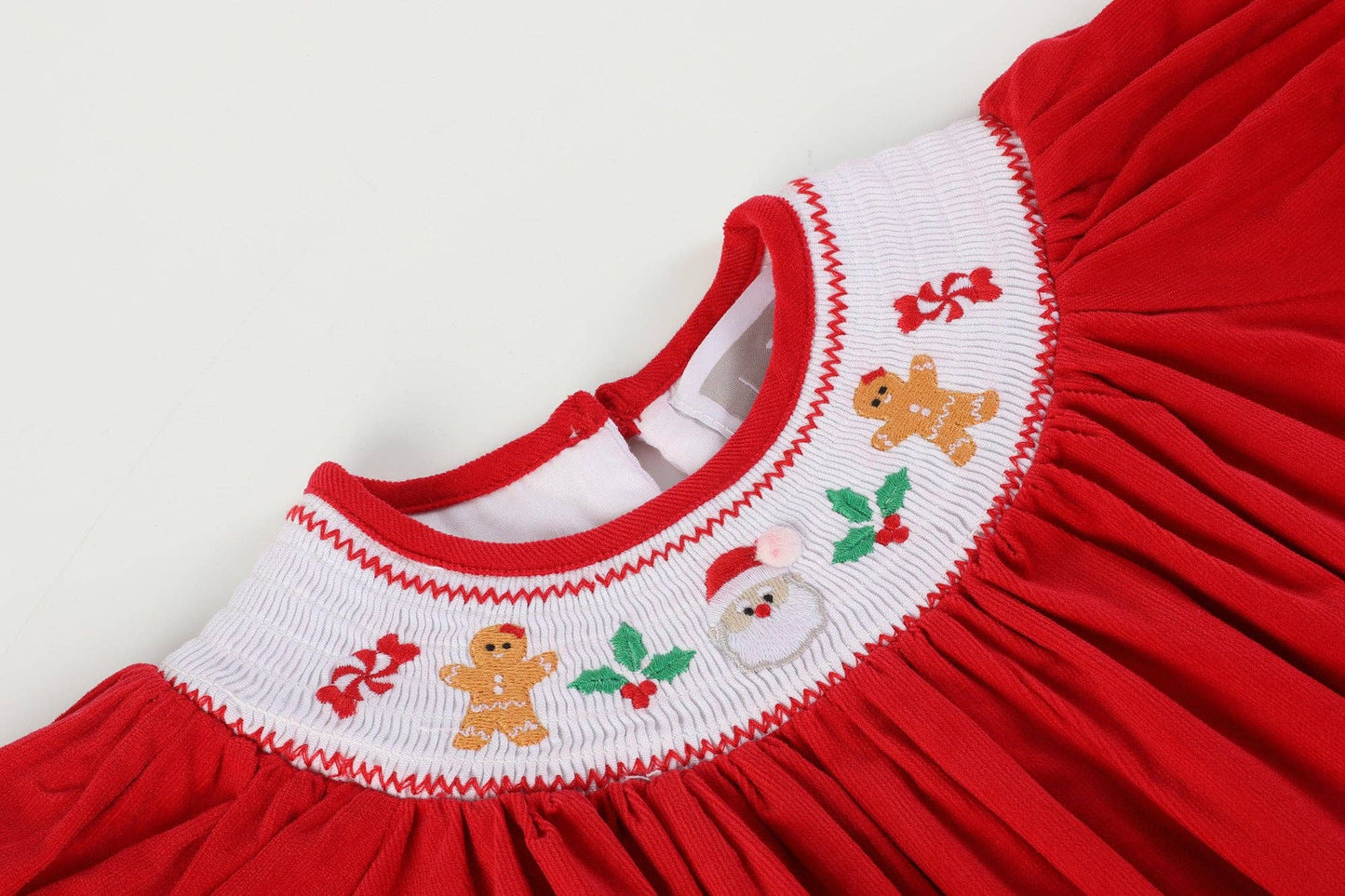 Red Corduroy Christmas Smocked Bishop Dress