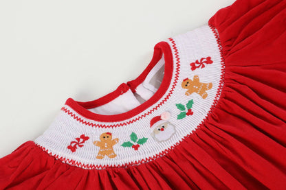 Red Corduroy Christmas Smocked Bishop Dress