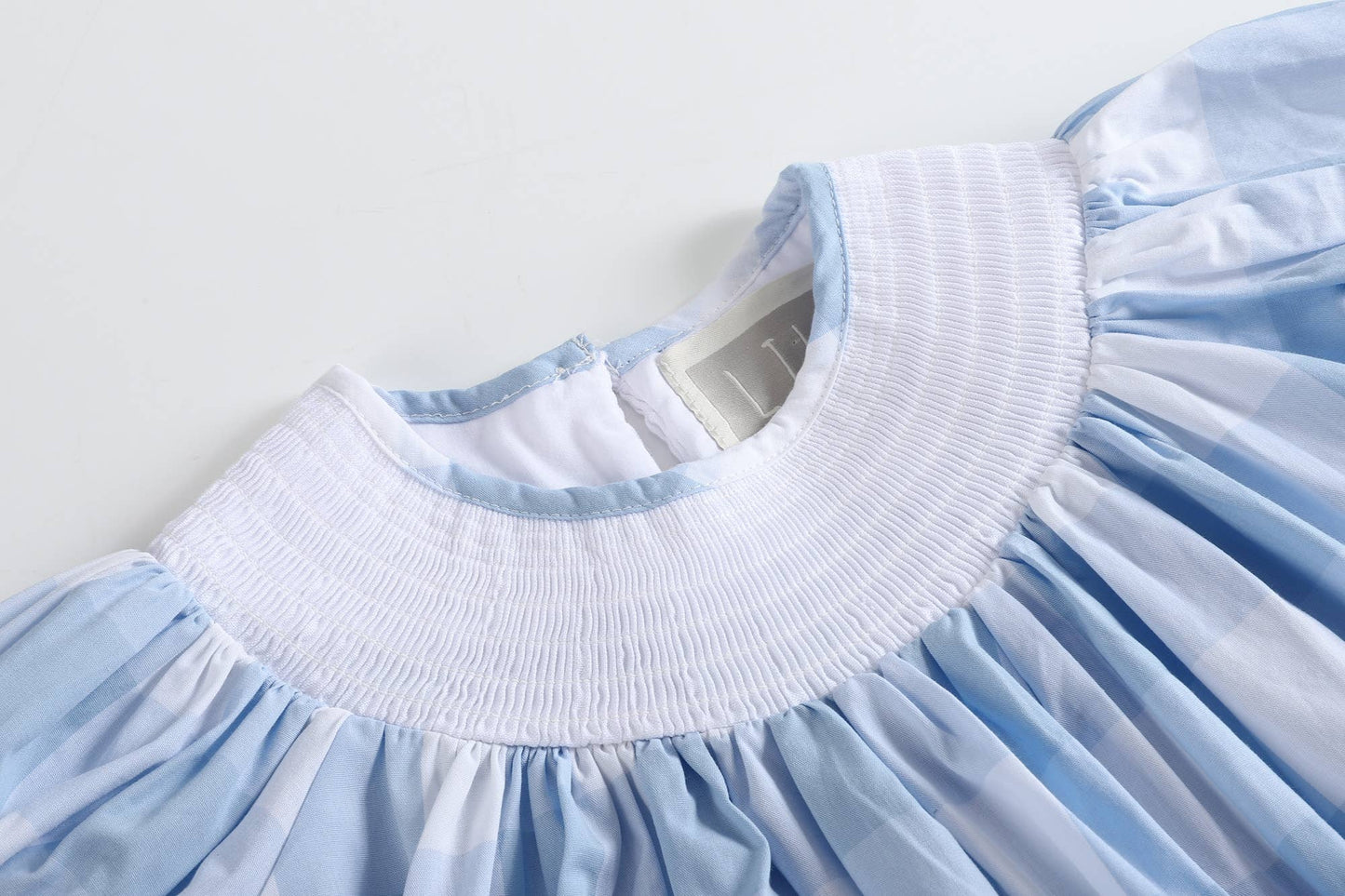 Light Blue Large Gingham Smocked Bishop Dress