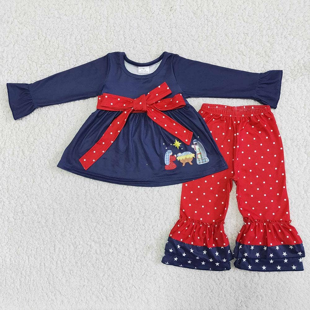 Girls Navy Christmas Nativity  outfit set