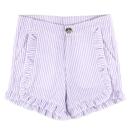 Ruffle Butts Lavender Seersucker Ruffle Trim Woven Shorts