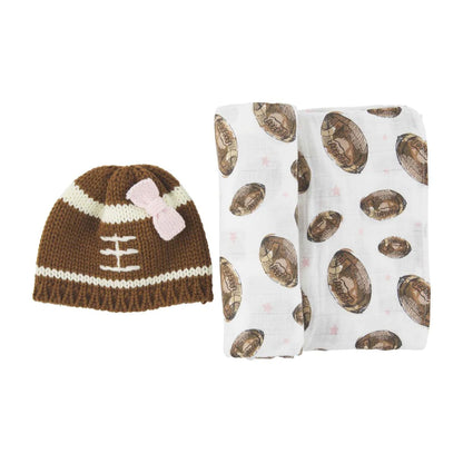 Mudpie Girls Football Muslin Swaddle with Baby Hat