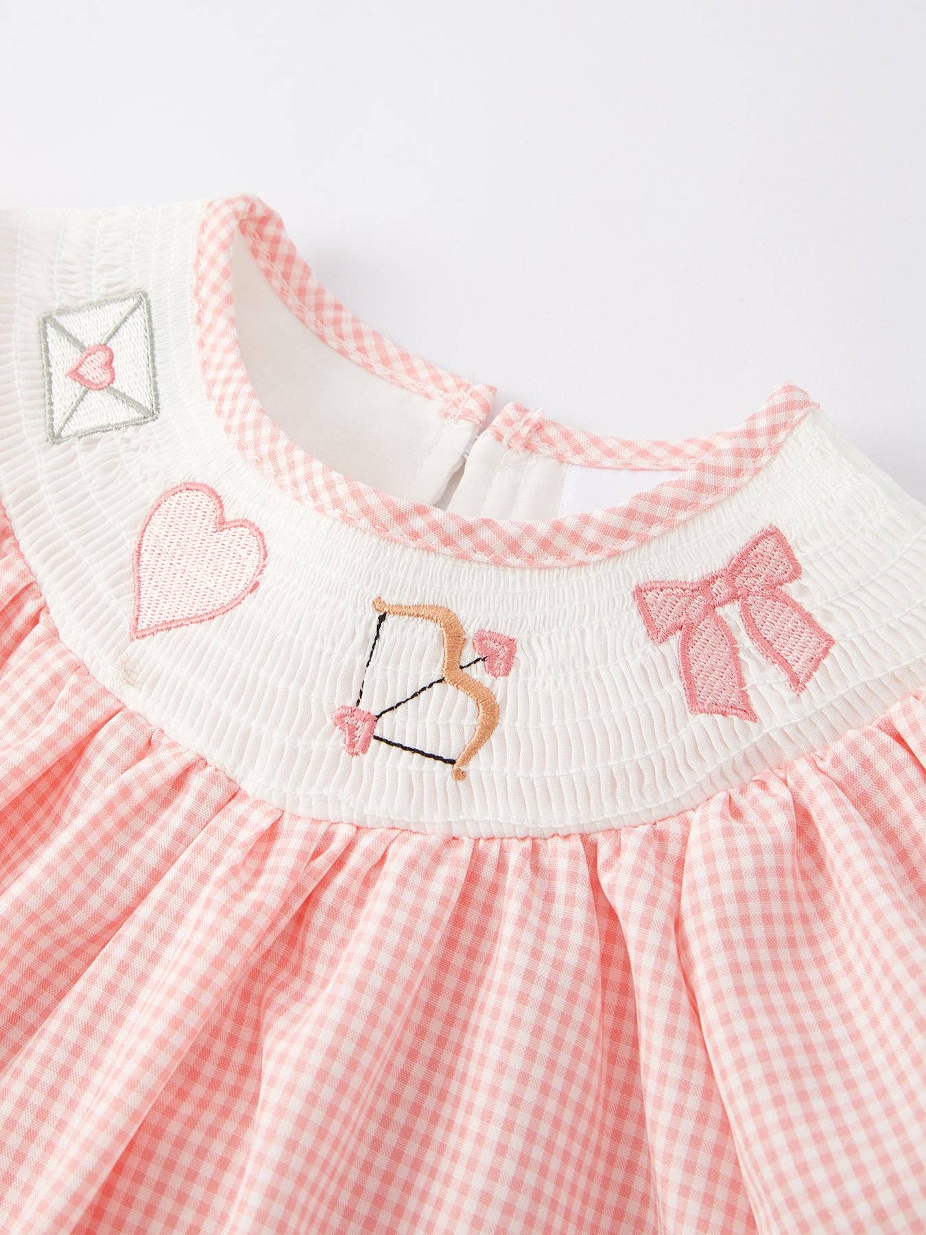 Valentine's Day Letter Heart Bow Arrow Smocking Embroidery Girls Dress