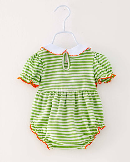 Green Stripe Pumpkin Ruffle Baby Girl Romper Clothing