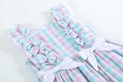 Lil Cactus Pink and Aqua Gingham Ruffle Bow Dress