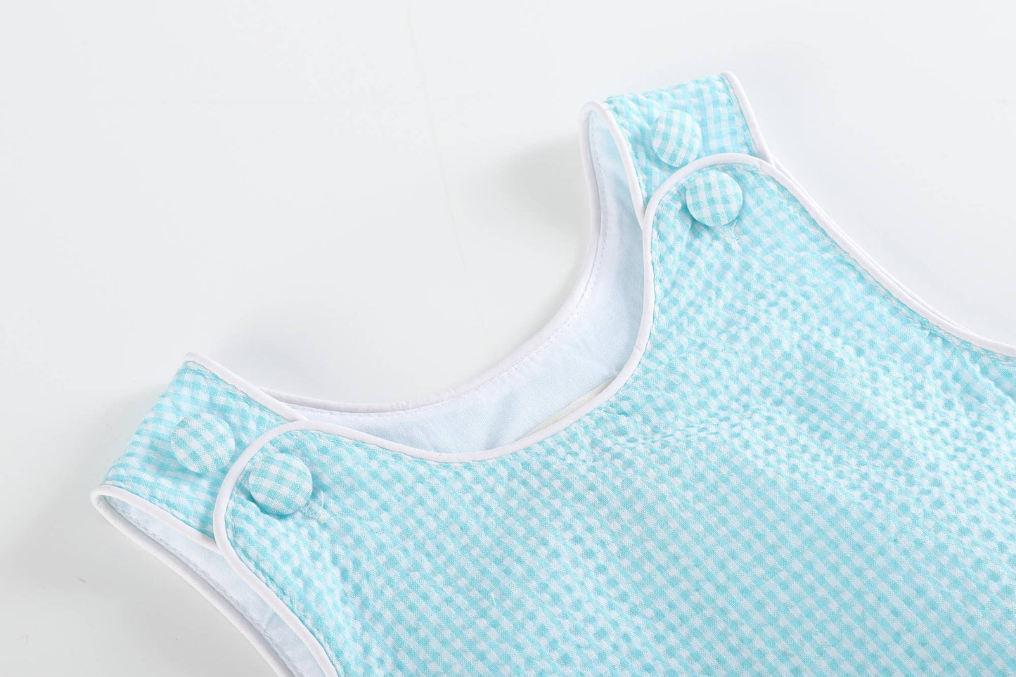 Classic Turquoise Seersucker Baby Bubble Romper