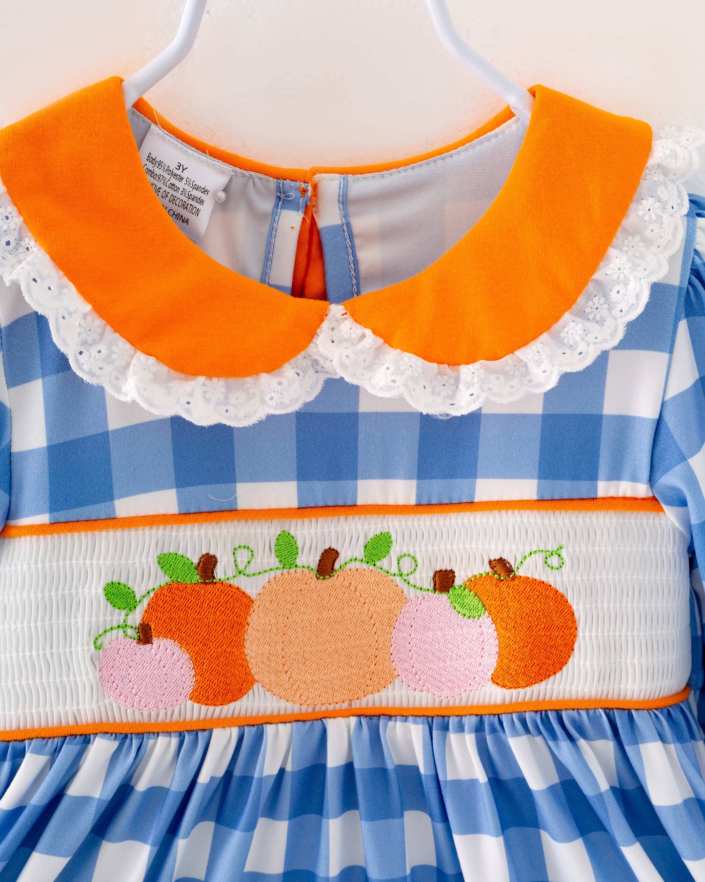 Blue Plaid Pumpkin Ruffle Smocked Girl Twirl Dress