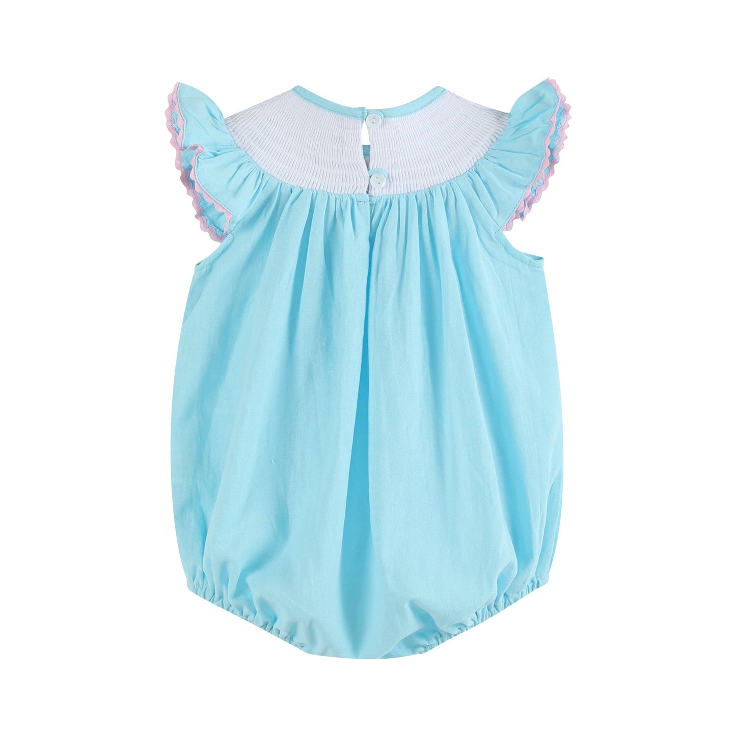 Light Blue Flamingo Smocked Flutter Romper