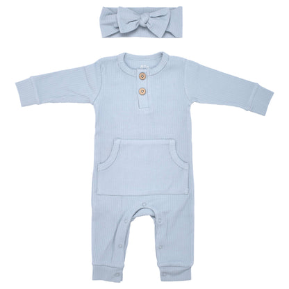 Baby Ribbed Playsuit with Pockets and Bow