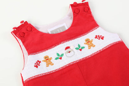 Red Corduroy Christmas Smocked Overalls