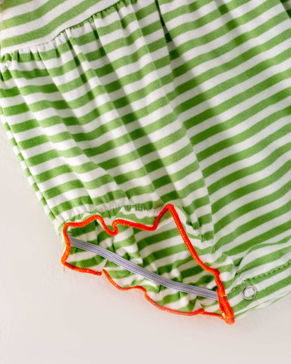 Green Stripe Pumpkin Ruffle Baby Girl Romper Clothing