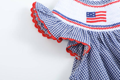 Lil Cactus Blue USA Flag Smocked Bishop Dress