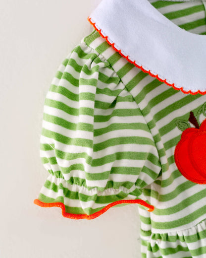 Green Stripe Pumpkin Ruffle Baby Girl Romper Clothing