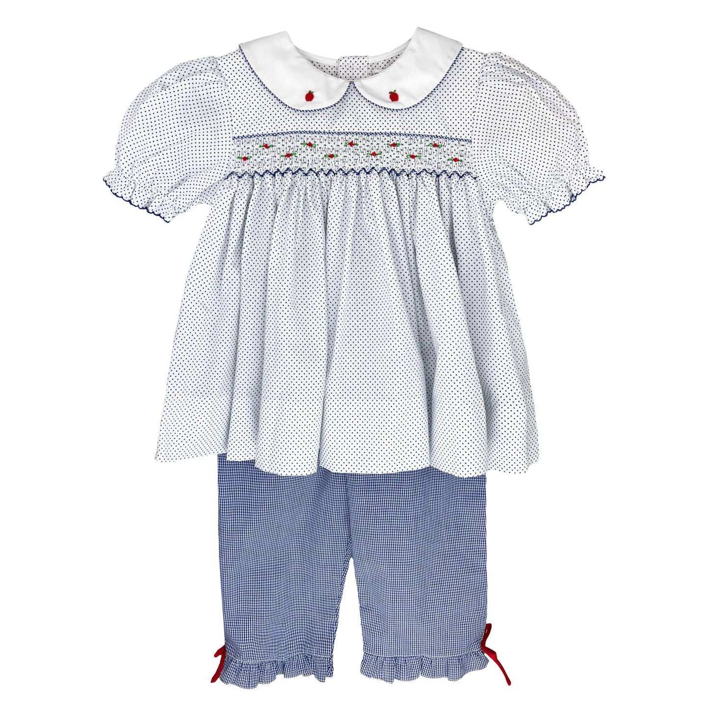 Apple Embroidered Smocked Top & Pant Set