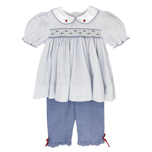 Apple Embroidered Smocked Top & Pant Set