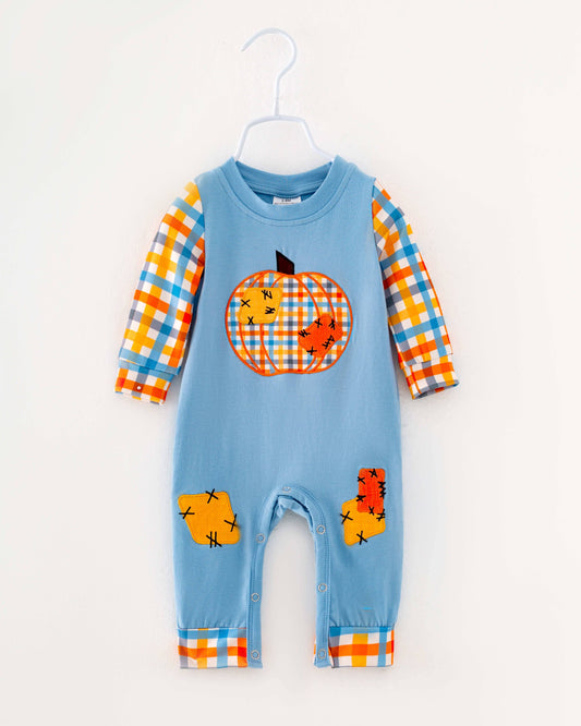 Blue Plaid Pumpkin Patch Baby Boy Romper Boy Clothes