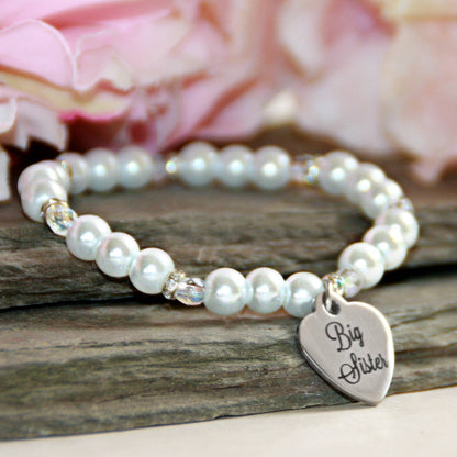 Big Sister Pearl Bracelet with Heart Charm