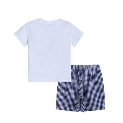 Lil Cactus Royal Blue Gingham American Flag Shirt and Shorts Set