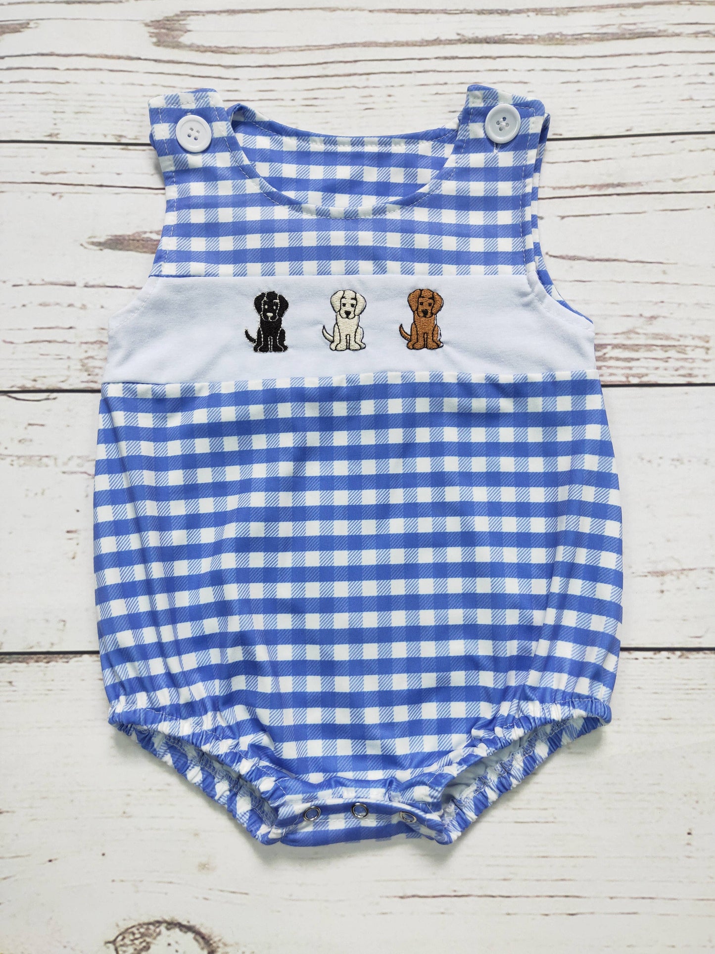 Baby Boy Checkered Dog Appliqué bubble