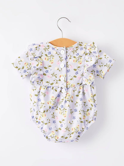 Girls Smocking Embroidered Floral Romper