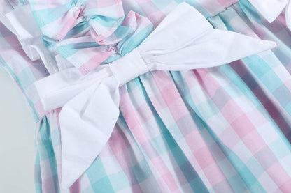 Lil Cactus Pink and Aqua Gingham Ruffle Bow Dress