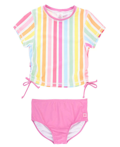 Rainbow Dream Stripe Tween Cropped Rash Guard Bikini 3pc Set