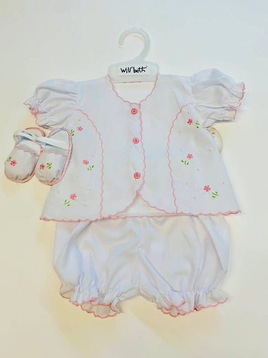 White Pink Newborn Heirloom outfit