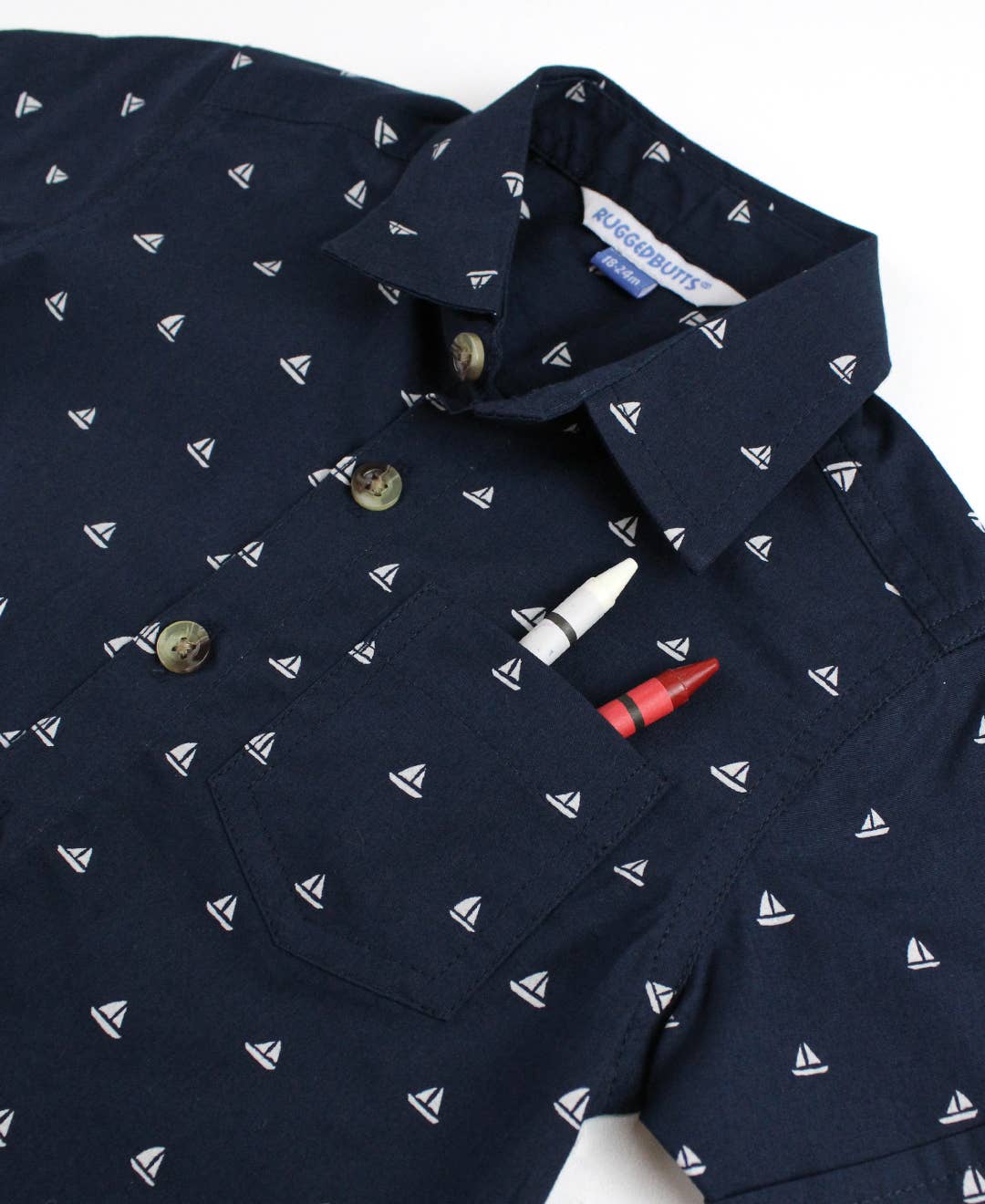 Navy Sailboats Short Sleeve Button Down Shirt