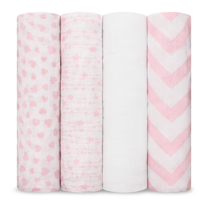 Baby Muslin Swaddle Blankets, 4 Pack by Comfy Cubs