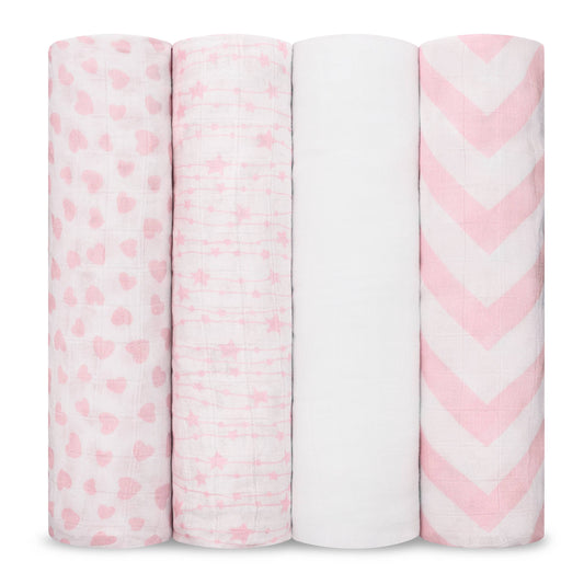 Baby Muslin Swaddle Blankets, 4 Pack by Comfy Cubs