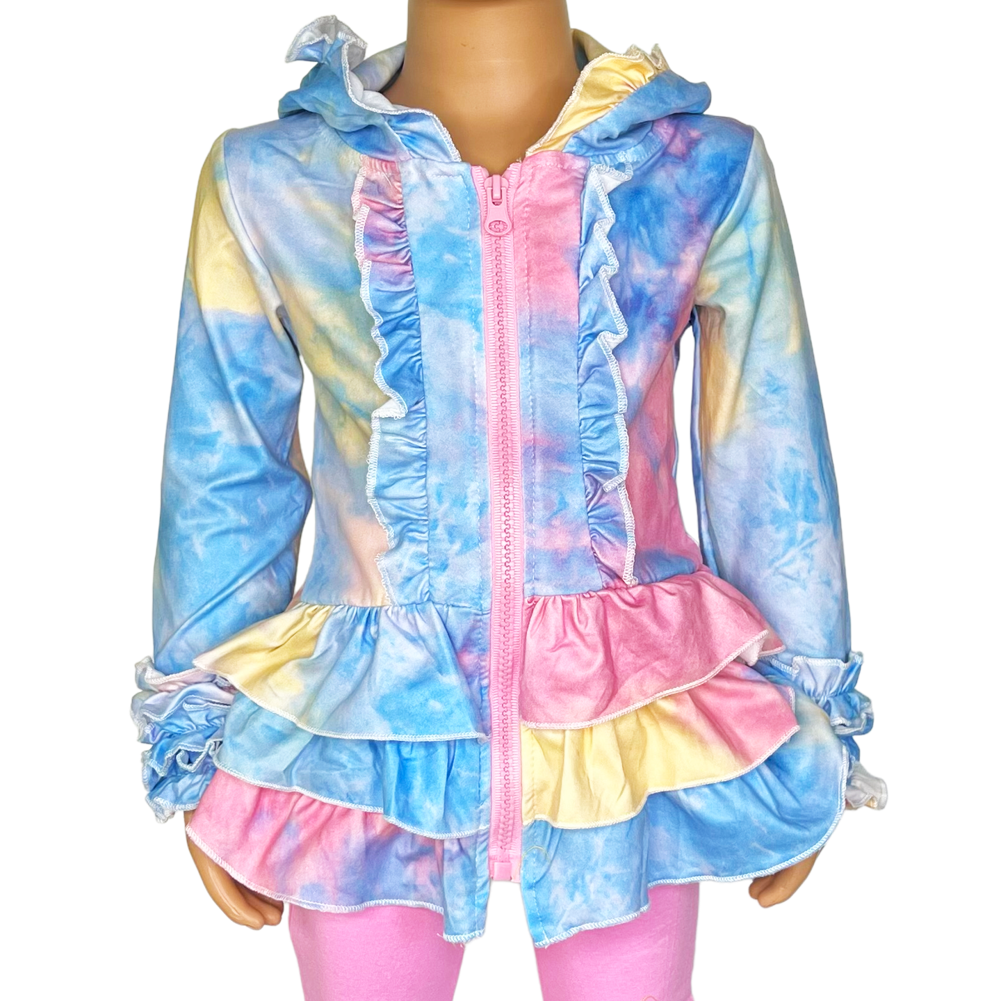 limited Girls Pastel Tie Dye Ruffle Hoodie Jacket Shacket Spring