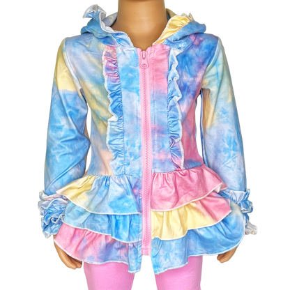 limited Girls Pastel Tie Dye Ruffle Hoodie Jacket Shacket Spring