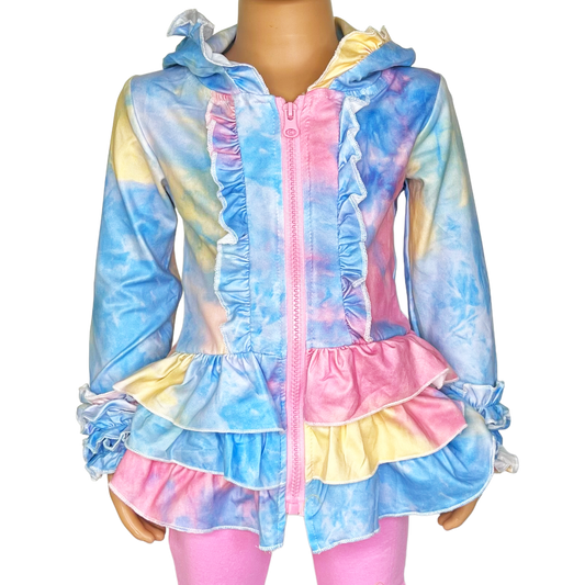 limited Girls Pastel Tie Dye Ruffle Hoodie Jacket Shacket Spring