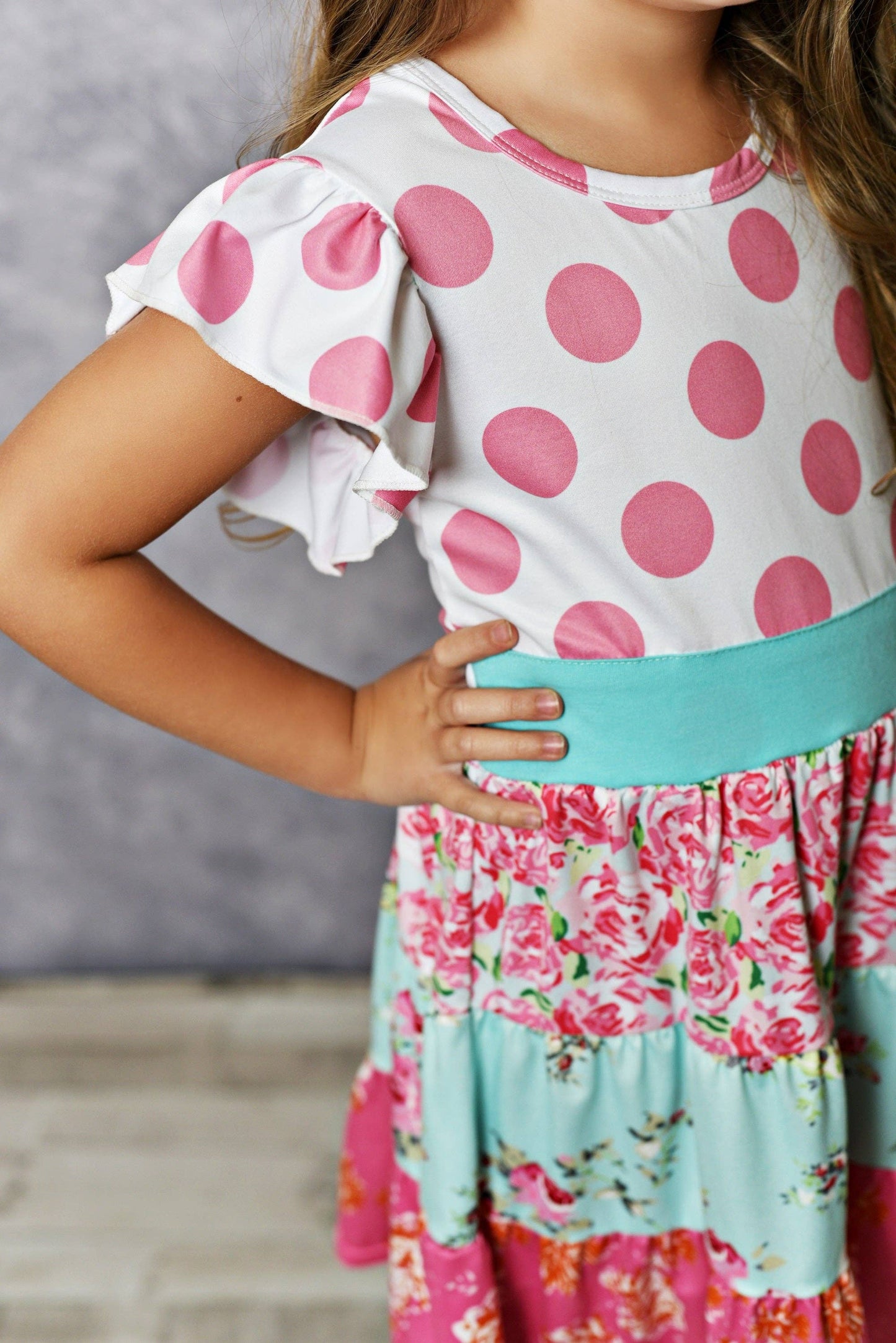 adorable sweetness Kids Pink & Blue Polka Dot Tiered Spring Easter Summer Dress