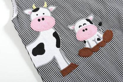 Black Gingham Cow Family Shortalls