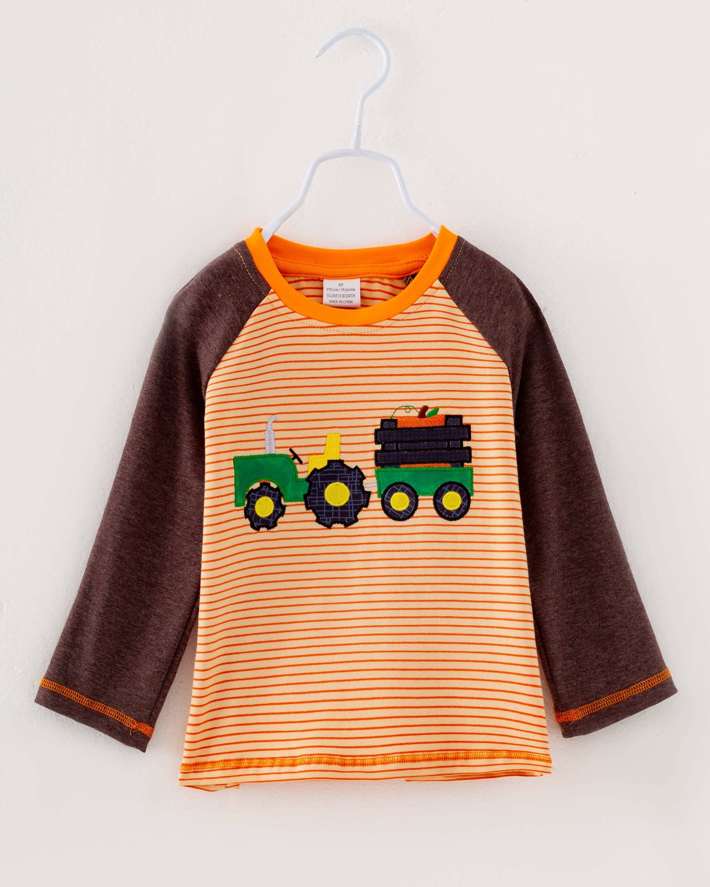 Orange Stripe Tractor Pumpkin Boy Top Clothing