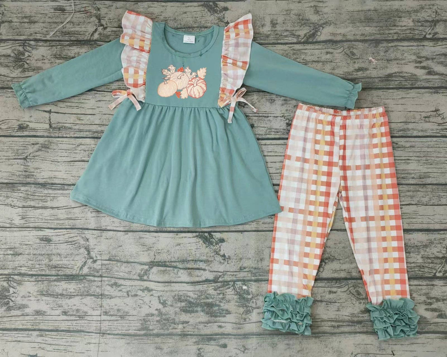 Embroidered pumpkin fall ruffle outfit set