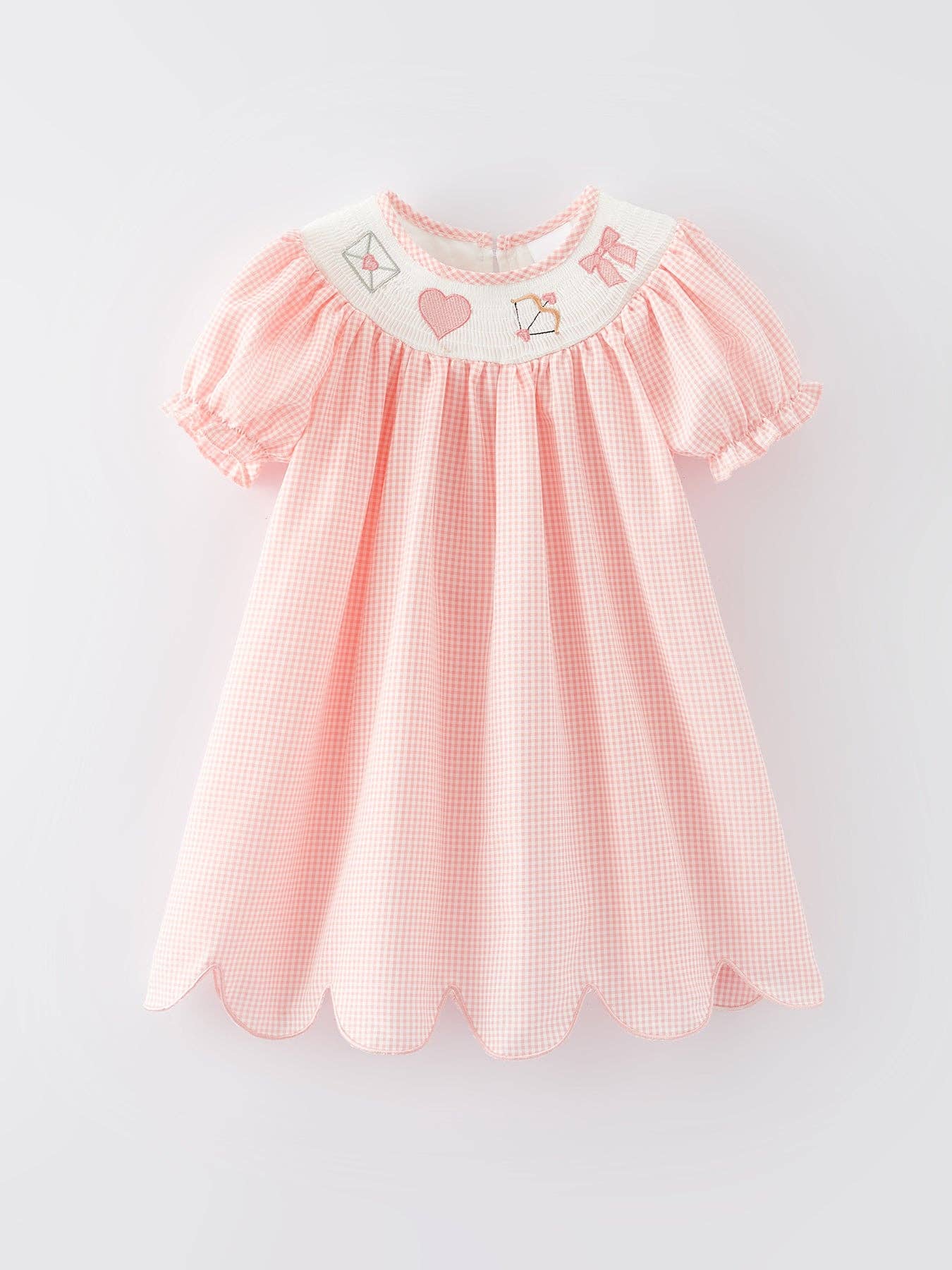 Valentine's Day Letter Heart Bow Arrow Smocking Embroidery Girls Dress