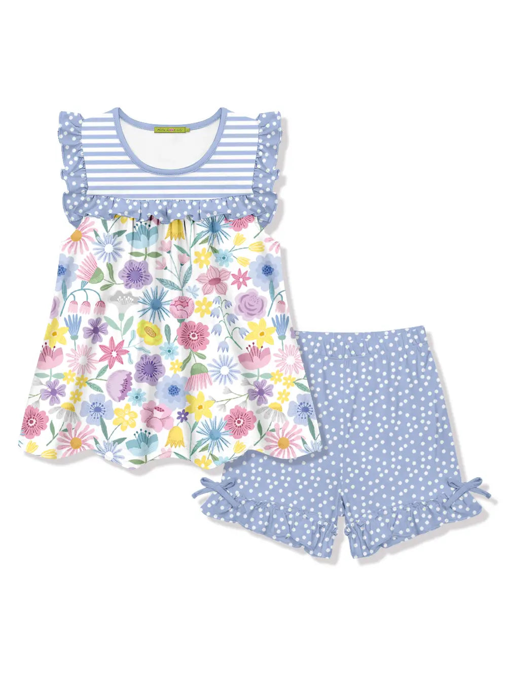 Millie Loves Lily White Floral Ruffle Sleeveless Top & Bow Shorts