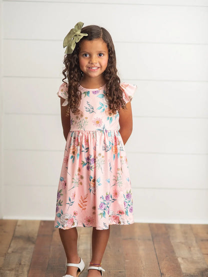 Adorable Sweetness Kids Blush Dainty Floral Claire Spring Summer Flutter Dress