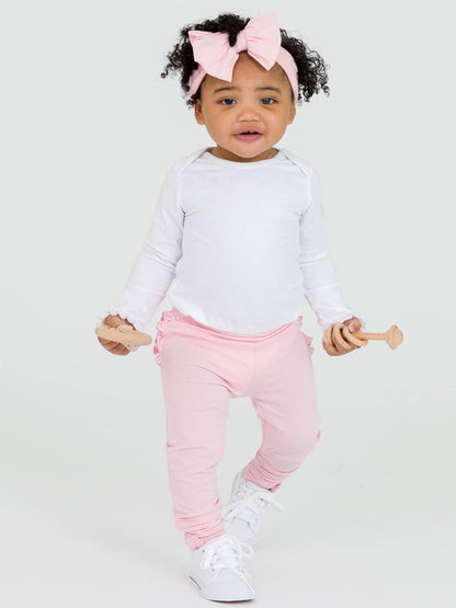 Baby Girls Pink Ruched Bow Leggings