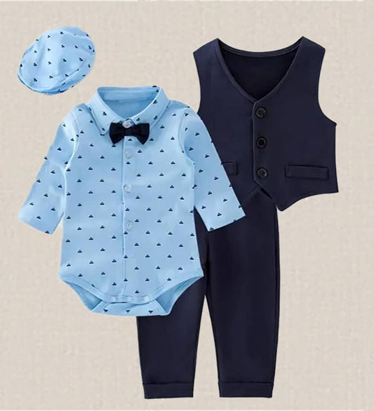 Baby Boy Blue Tuxedo 4pcs Formal Wear Outfit