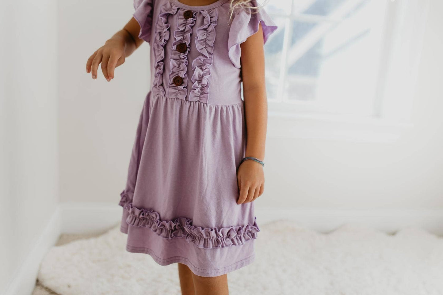 Adorable Sweetness Kids Pastel Lavender Ruffle Button Spring Easter Dress