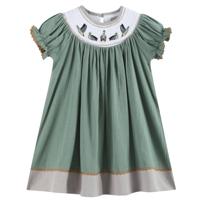 Little Cactus Sage Green Mallard Smocked Bishop Dress