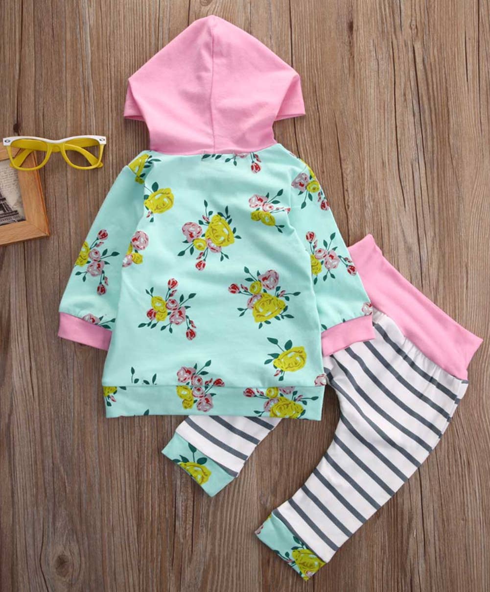 Green Floral Baby Girl Hoodie and Pants