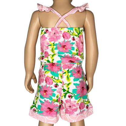 Ann Loren Girls Pink Floral Shorts Jumpsuit Romper